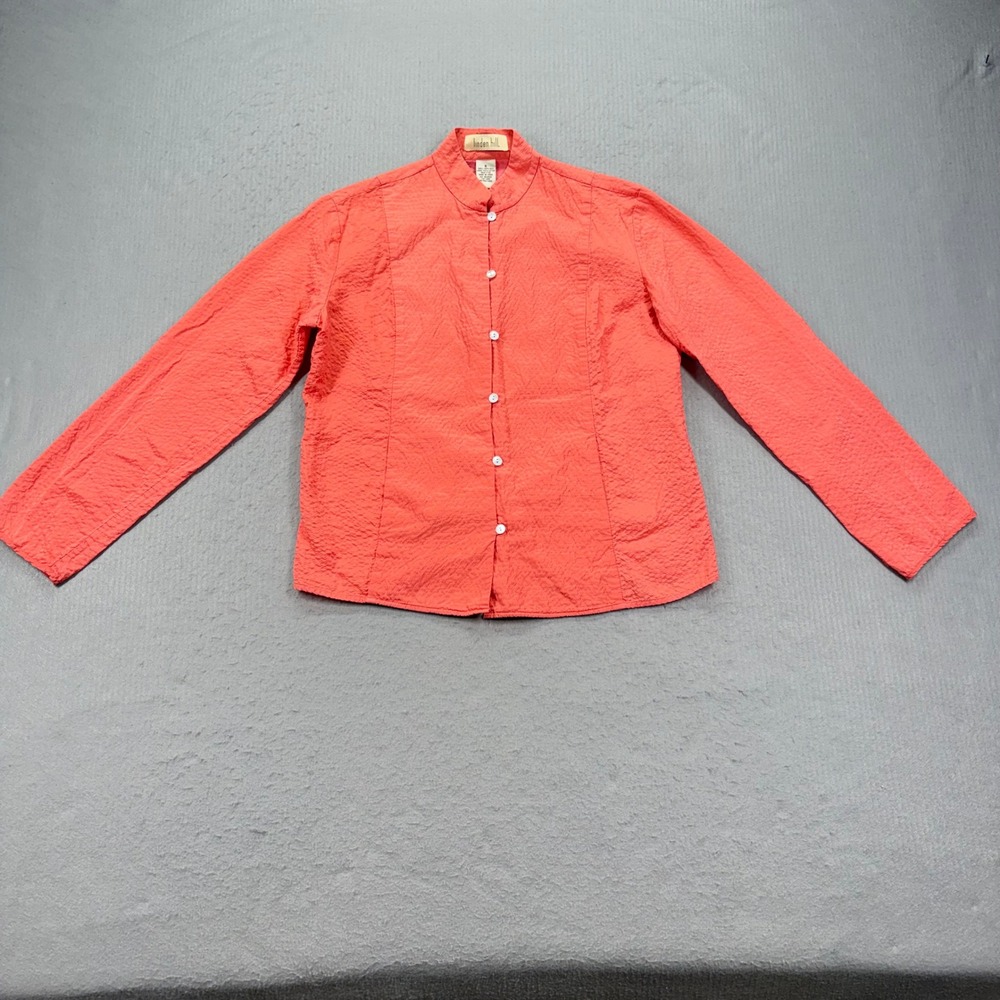 Linden Hill Blouse Women S Coral Silk Cotton Lined Mandarin Collar Textured Top